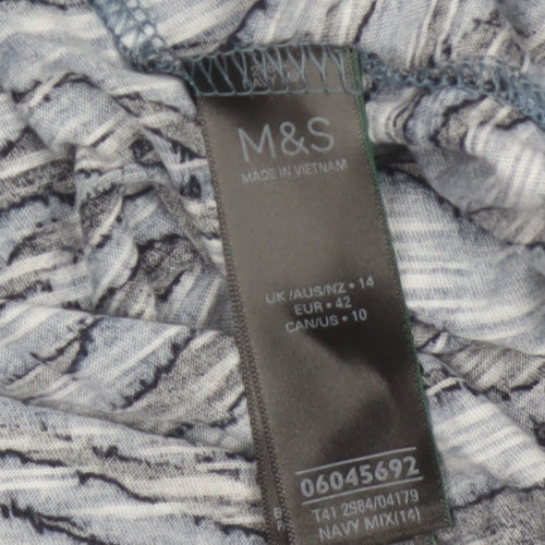 Marks & Spencer Women Blue Zebra Print V-Neck Jersey Top UK 14
