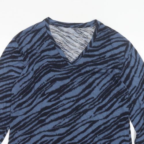 Marks & Spencer Women Blue Zebra Print V-Neck Jersey Top UK 14