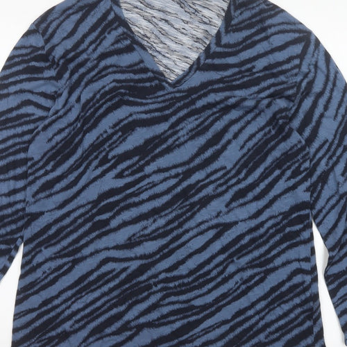 Marks & Spencer Women Blue Zebra Print V-Neck Jersey Top UK 14