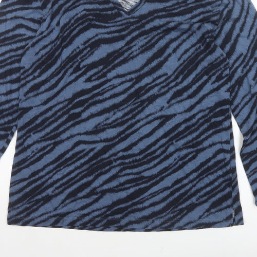 Marks & Spencer Women Blue Zebra Print V-Neck Jersey Top UK 14