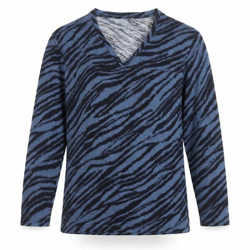Marks & Spencer Women Blue Zebra Print V-Neck Jersey Top UK 14