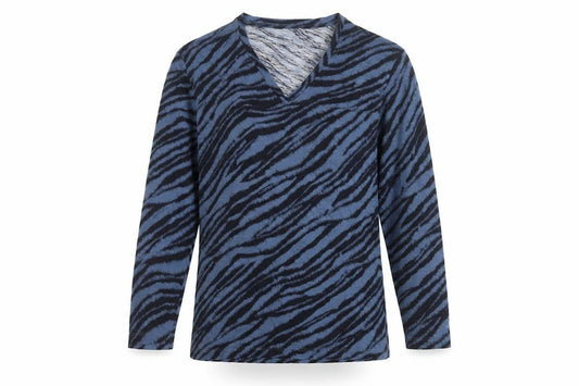 Marks & Spencer Women Blue Zebra Print V-Neck Jersey Top UK 14