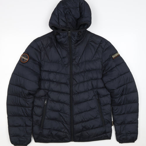 Napapijri Men’s Blue S Hooded Quilted Puffer Jacket