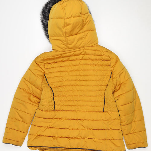 New Look Women Yellow UK 16 Puffer Jacket Faux Fur Hood