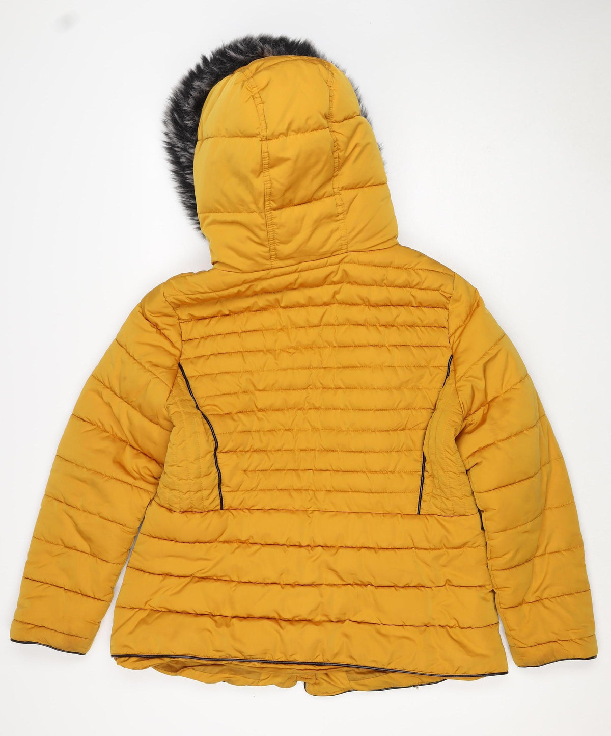 New Look Women Yellow UK 16 Puffer Jacket Faux Fur Hood
