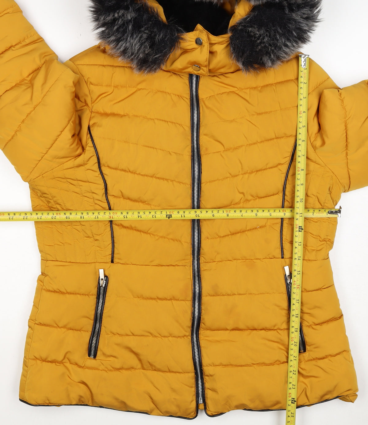 New Look Women Yellow UK 16 Puffer Jacket Faux Fur Hood