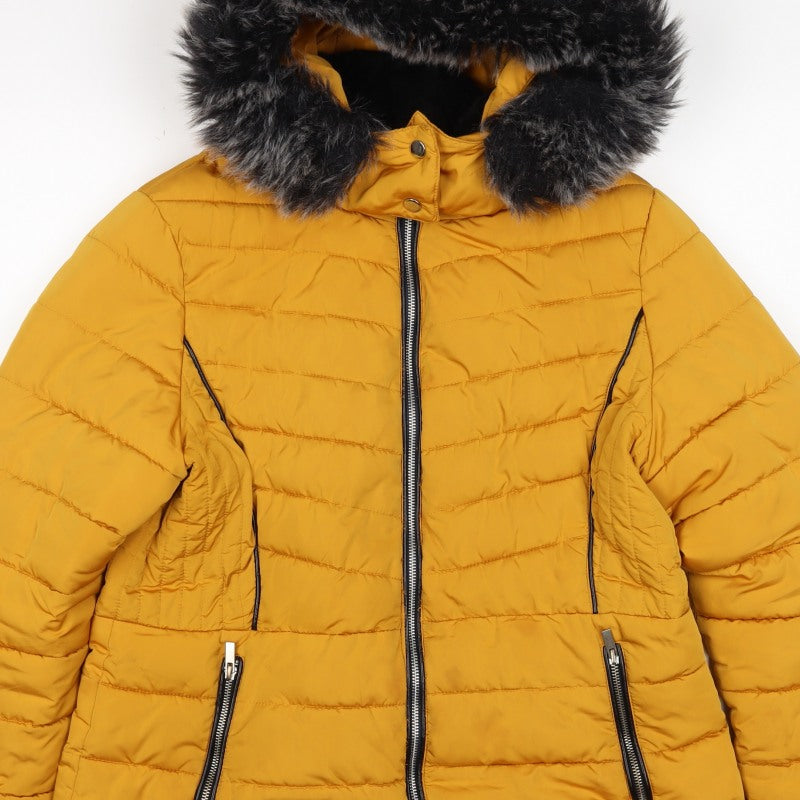 New Look Women Yellow UK 16 Puffer Jacket Faux Fur Hood