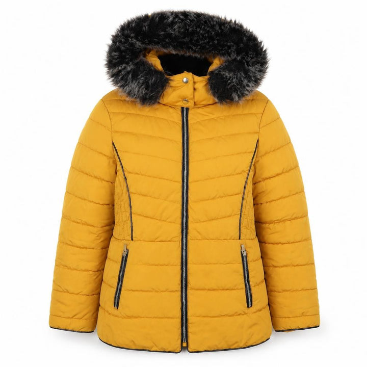New Look Women Yellow UK 16 Puffer Jacket Faux Fur Hood