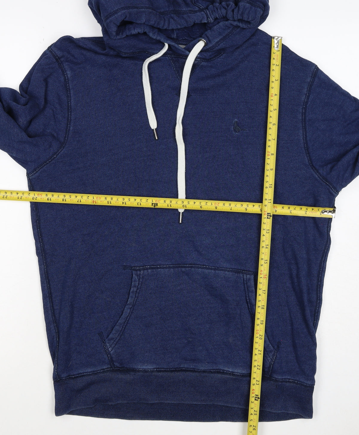 Brand and care label for Jack Wills Men's Blue Small Classic Fit Pullover Hoodie Logo
