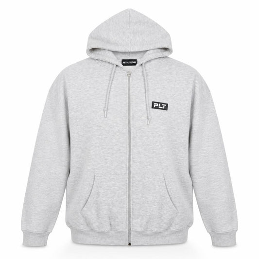 Front view of PrettyLittleThing Women Grey M Full Zip Logo Hooded Hoodie