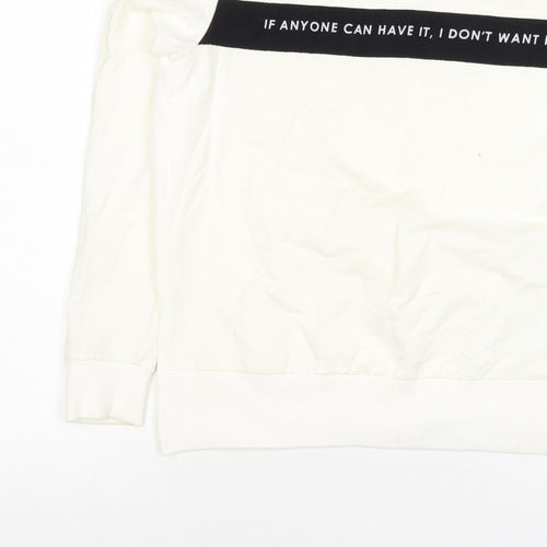 Next Women’s Ivory UK 8 Pullover Sweatshirt Quote Graphic Cotton Blend
