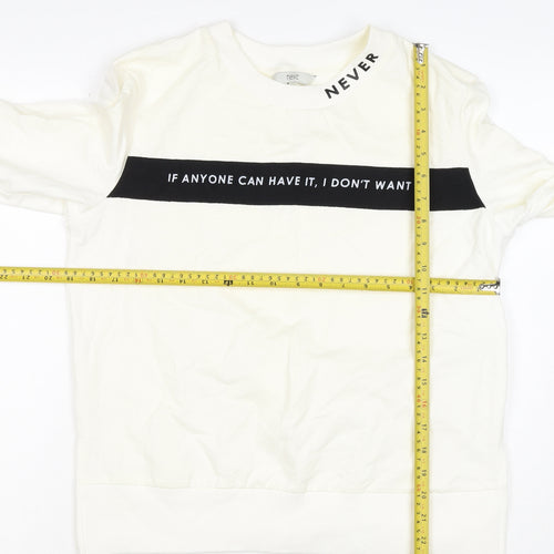Next Women’s Ivory UK 8 Pullover Sweatshirt Quote Graphic Cotton Blend