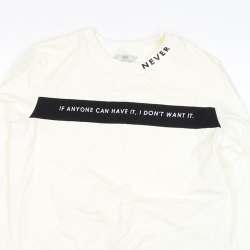 Next Women’s Ivory UK 8 Pullover Sweatshirt Quote Graphic Cotton Blend