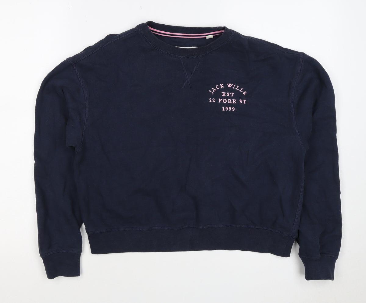 Back view of Jack Wills Women’s Blue UK 6 Logo Crew Neck Pullover Sweatshirt