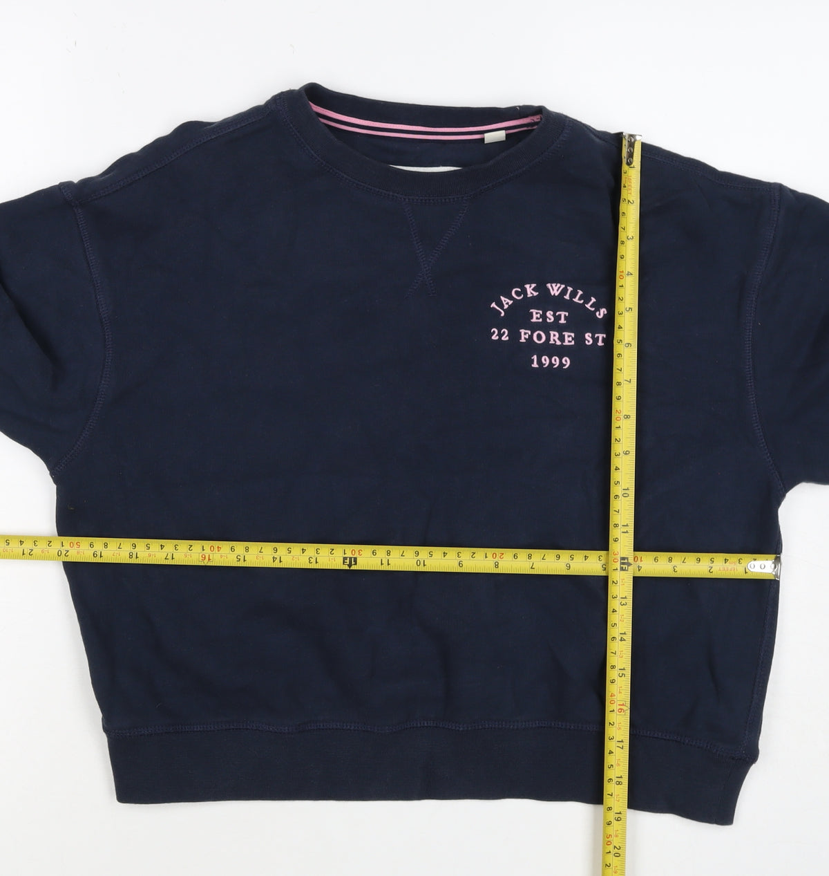 Brand and care label for Jack Wills Women’s Blue UK 6 Logo Crew Neck Pullover Sweatshirt