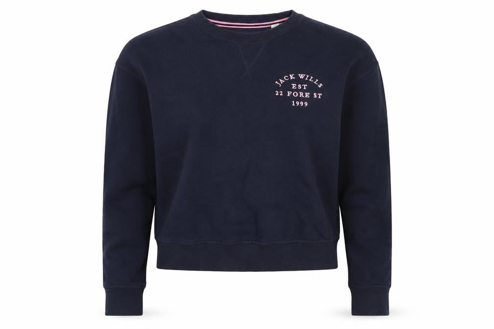 Front view of Jack Wills Women’s Blue UK 6 Logo Crew Neck Pullover Sweatshirt