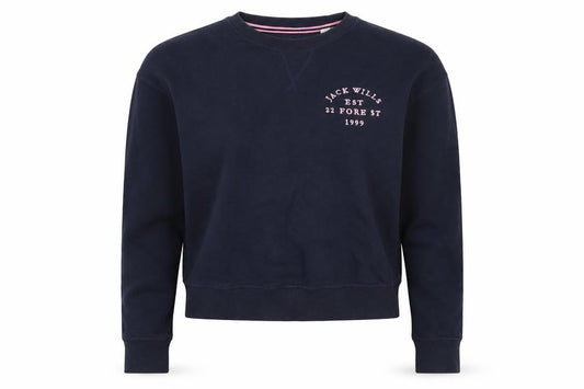 Front view of Jack Wills Women’s Blue UK 6 Logo Crew Neck Pullover Sweatshirt