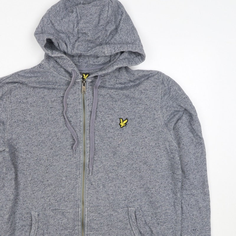 Lyle & Scott Men Grey XS Full Zip Hoodie Logo Cotton Blend