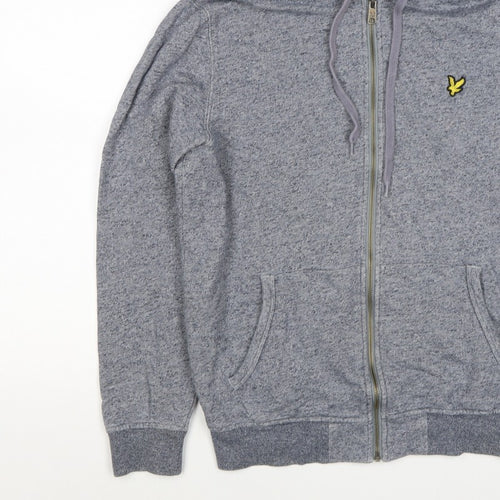 Lyle & Scott Men Grey XS Full Zip Hoodie Logo Cotton Blend