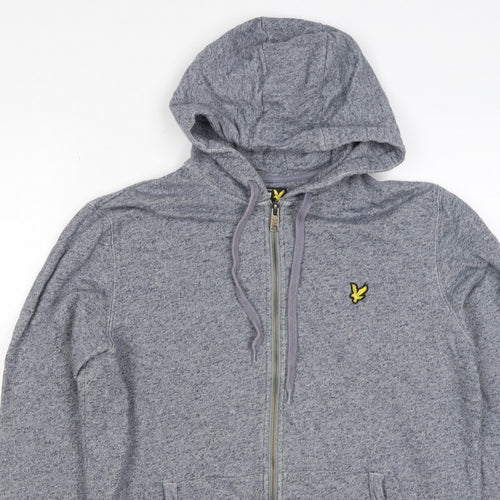 Lyle & Scott Men Grey XS Full Zip Hoodie Logo Cotton Blend
