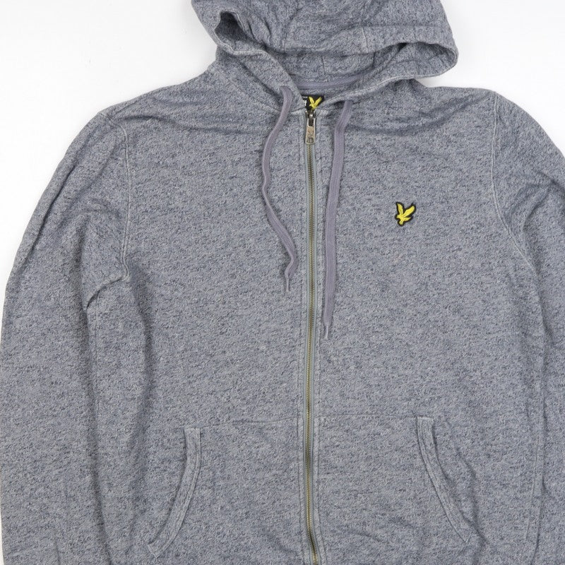 Lyle & Scott Men Grey XS Full Zip Hoodie Logo Cotton Blend