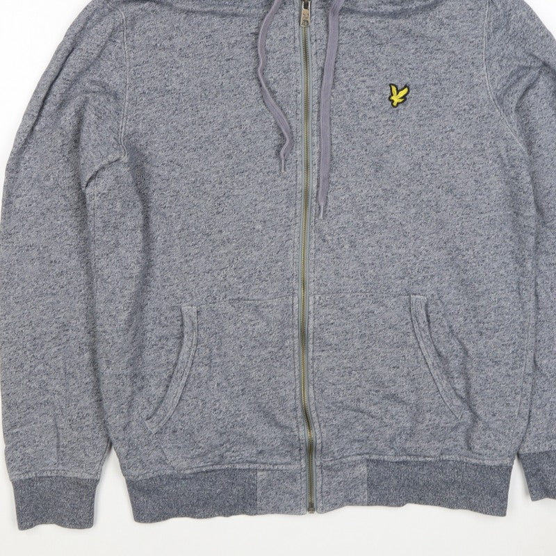Lyle & Scott Men Grey XS Full Zip Hoodie Logo Cotton Blend