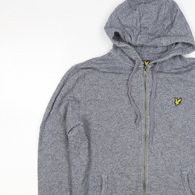 Lyle & Scott Men Grey XS Full Zip Hoodie Logo Cotton Blend