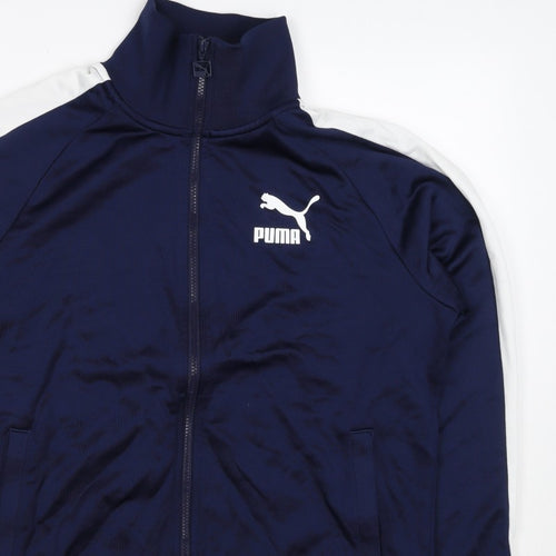 Puma Men's Blue M Full Zip Track Sweatshirt White Stripe Pockets