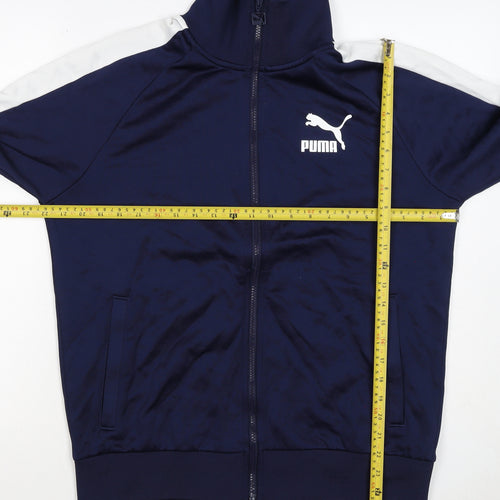 Puma Men's Blue M Full Zip Track Sweatshirt White Stripe Pockets