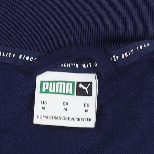 Puma Men's Blue M Full Zip Track Sweatshirt White Stripe Pockets
