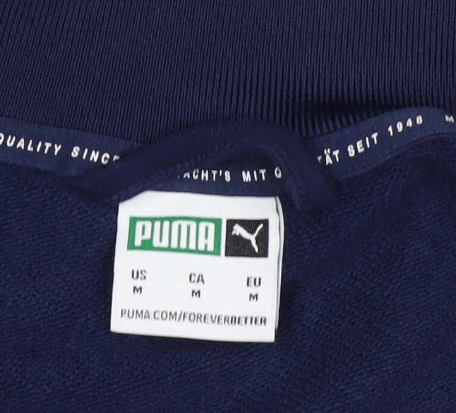 Puma Men's Blue M Full Zip Track Sweatshirt White Stripe Pockets