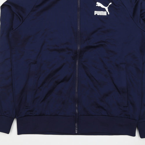 Puma Men's Blue M Full Zip Track Sweatshirt White Stripe Pockets