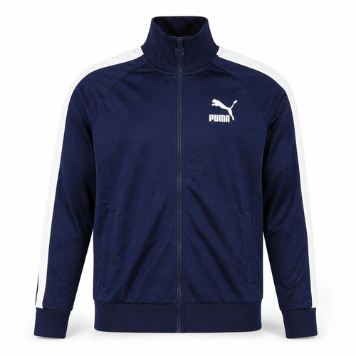 Puma Men's Blue M Full Zip Track Sweatshirt White Stripe Pockets