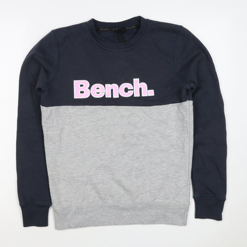 Bench Women’s Grey & Black Colourblock Logo Pullover Sweatshirt UK 10