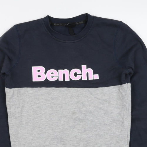 Bench Women’s Grey & Black Colourblock Logo Pullover Sweatshirt UK 10