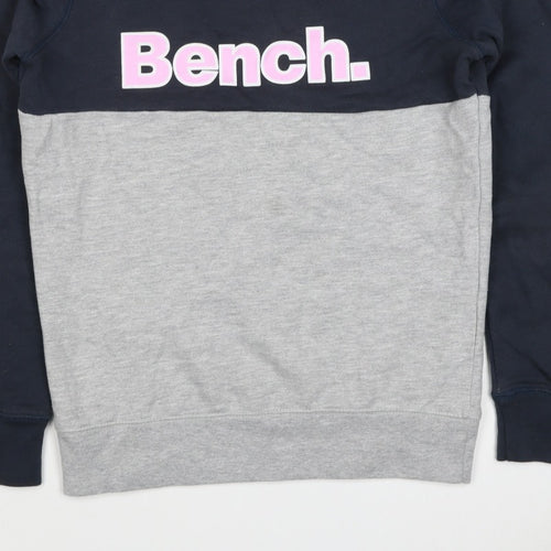 Bench Women’s Grey & Black Colourblock Logo Pullover Sweatshirt UK 10