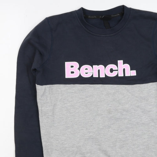 Bench Women’s Grey & Black Colourblock Logo Pullover Sweatshirt UK 10