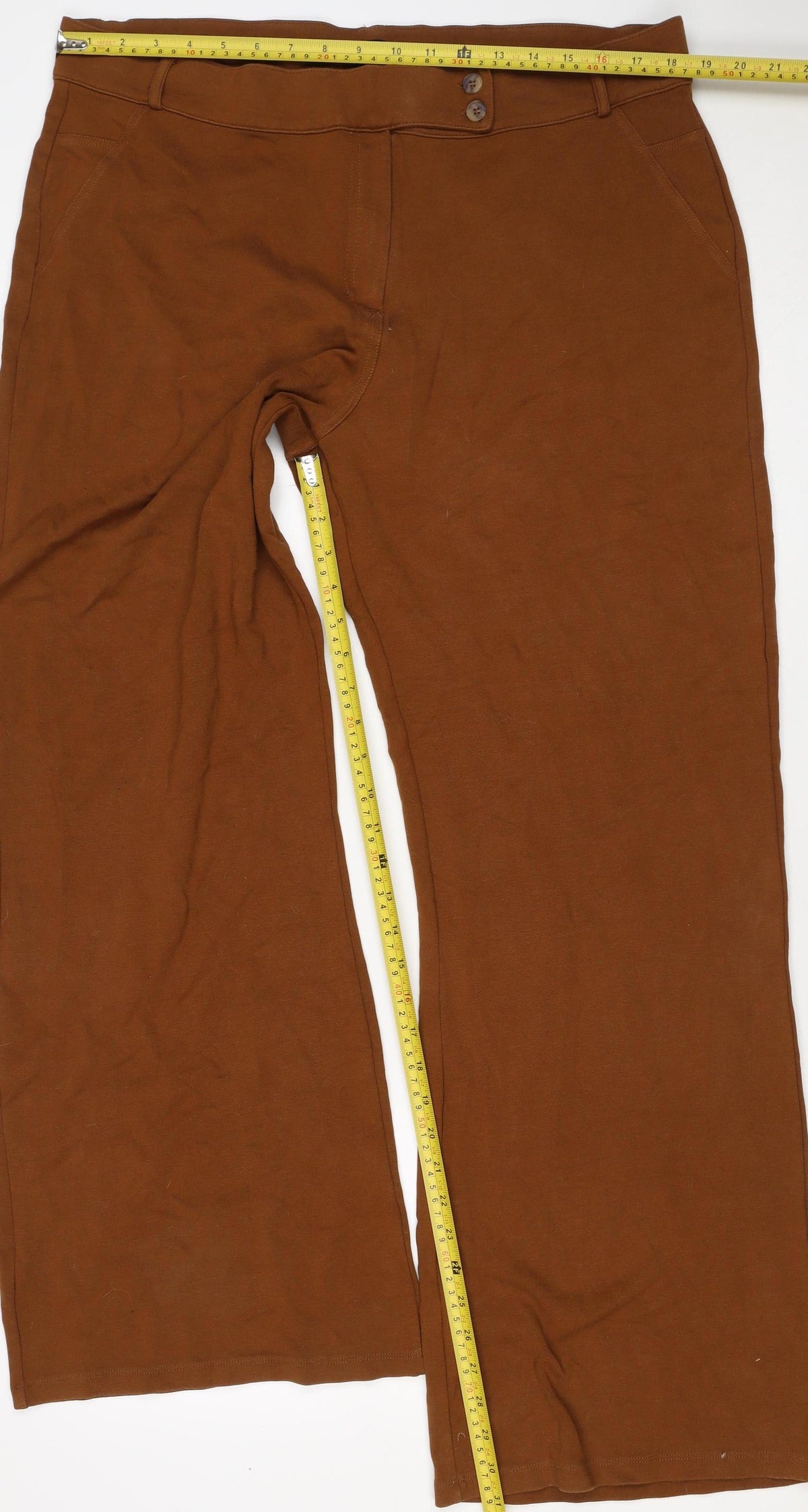 Next Women Brown Size 22 Straight Stretch Trousers with Pockets