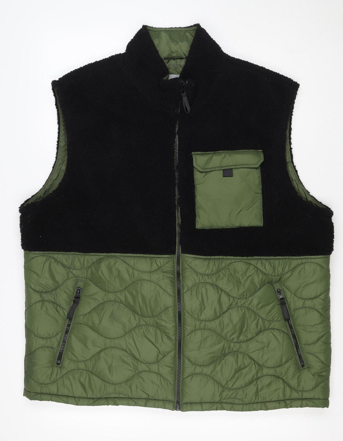 TU Men’s Green Black XL Quilted Fleece Padded Bodywarmer Jacket