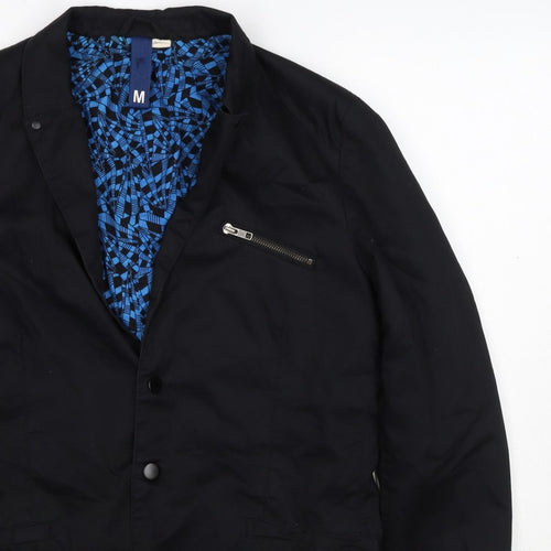 H&M Divided Women's Black Blue Geometric Cotton Blazer Jacket Size M