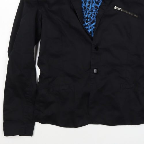 H&M Divided Women's Black Blue Geometric Cotton Blazer Jacket Size M