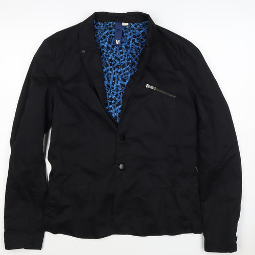 H&M Divided Women's Black Blue Geometric Cotton Blazer Jacket Size M