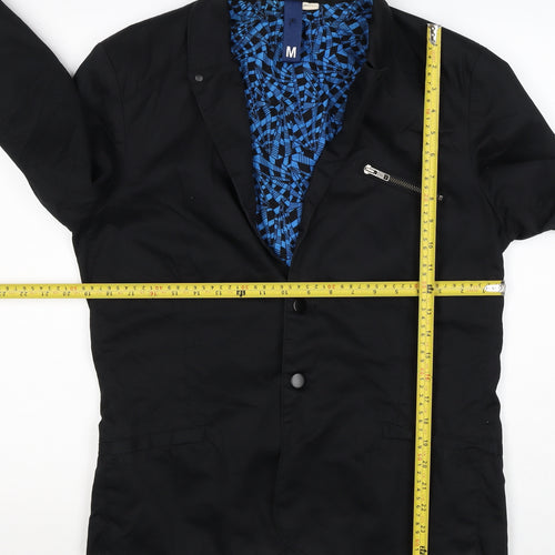 H&M Divided Women's Black Blue Geometric Cotton Blazer Jacket Size M