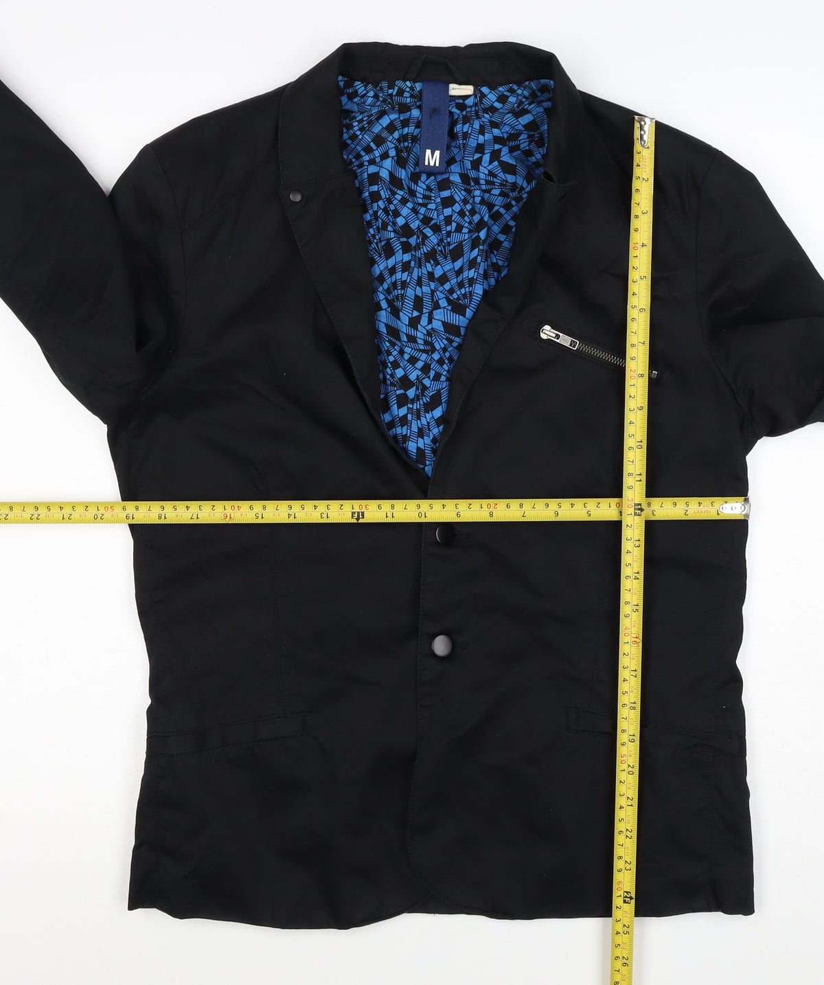 H&M Divided Women's Black Blue Geometric Cotton Blazer Jacket Size M
