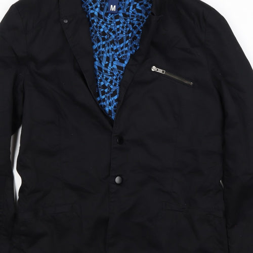 H&M Divided Women's Black Blue Geometric Cotton Blazer Jacket Size M