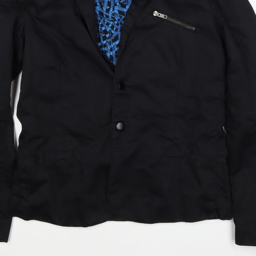 H&M Divided Women's Black Blue Geometric Cotton Blazer Jacket Size M