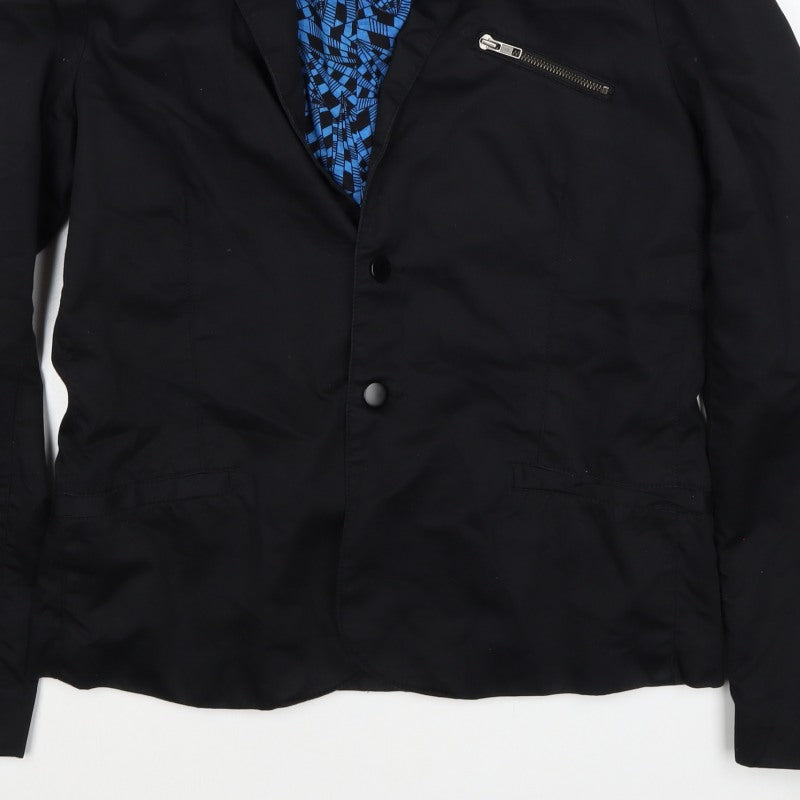 H&M Divided Women's Black Blue Geometric Cotton Blazer Jacket Size M