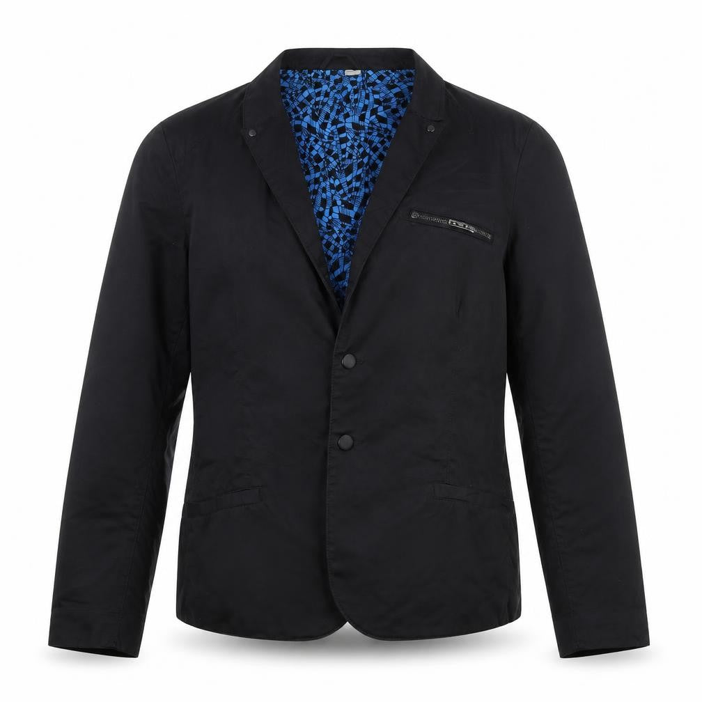 H&M Divided Women's Black Blue Geometric Cotton Blazer Jacket Size M
