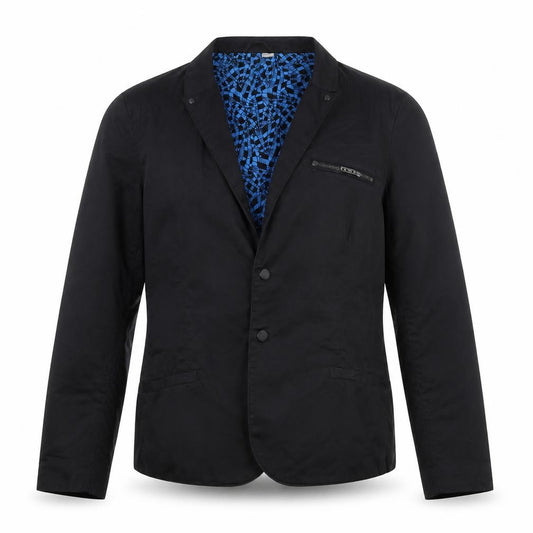 H&M Divided Women's Black Blue Geometric Cotton Blazer Jacket Size M