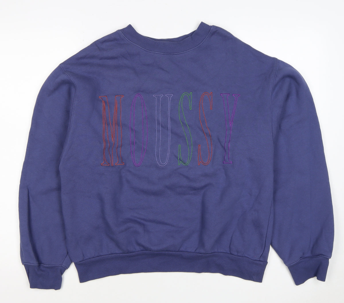 Back view of Mousy Women’s Blue One Size Pullover Sweatshirt Embroidered Logo